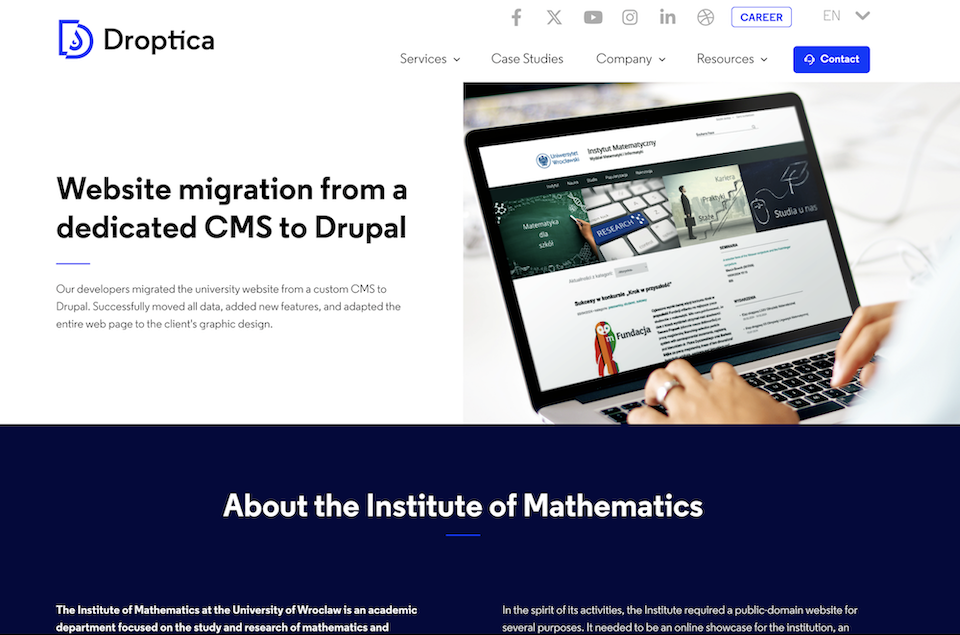 Beispiel eines Abschnitts mit Fallstudien zu den besten Content-Management-System-Implementierungen von Droptica.