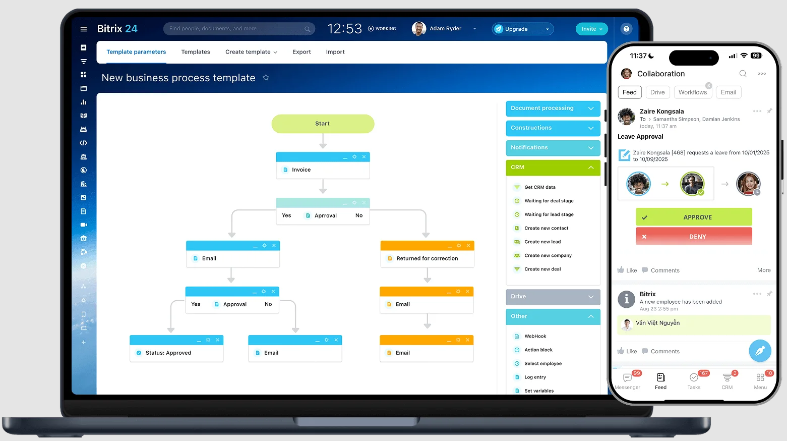 The appearance of the Bitrix24 intranet portal on a computer and mobile device