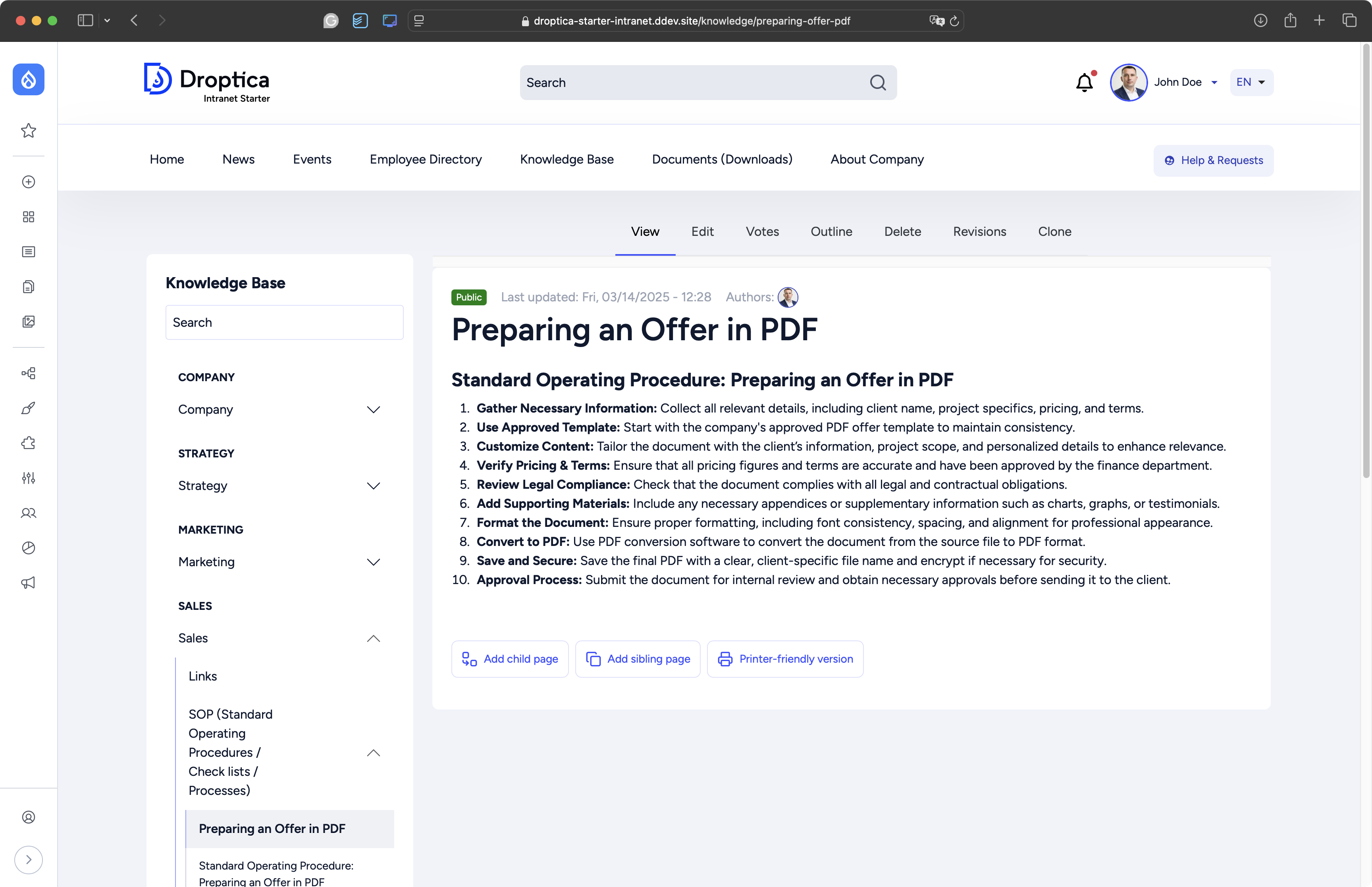 The knowledge base in the intranet lets you clearly organize all company documents and instructions