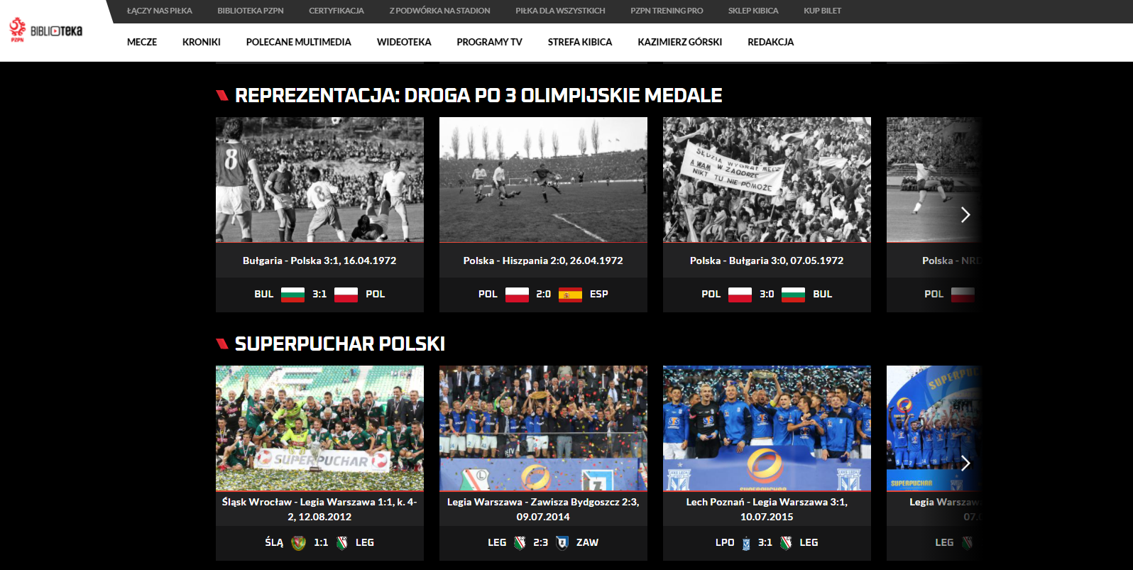 The PZPN library is an interactive website containing many  recordings from the matches