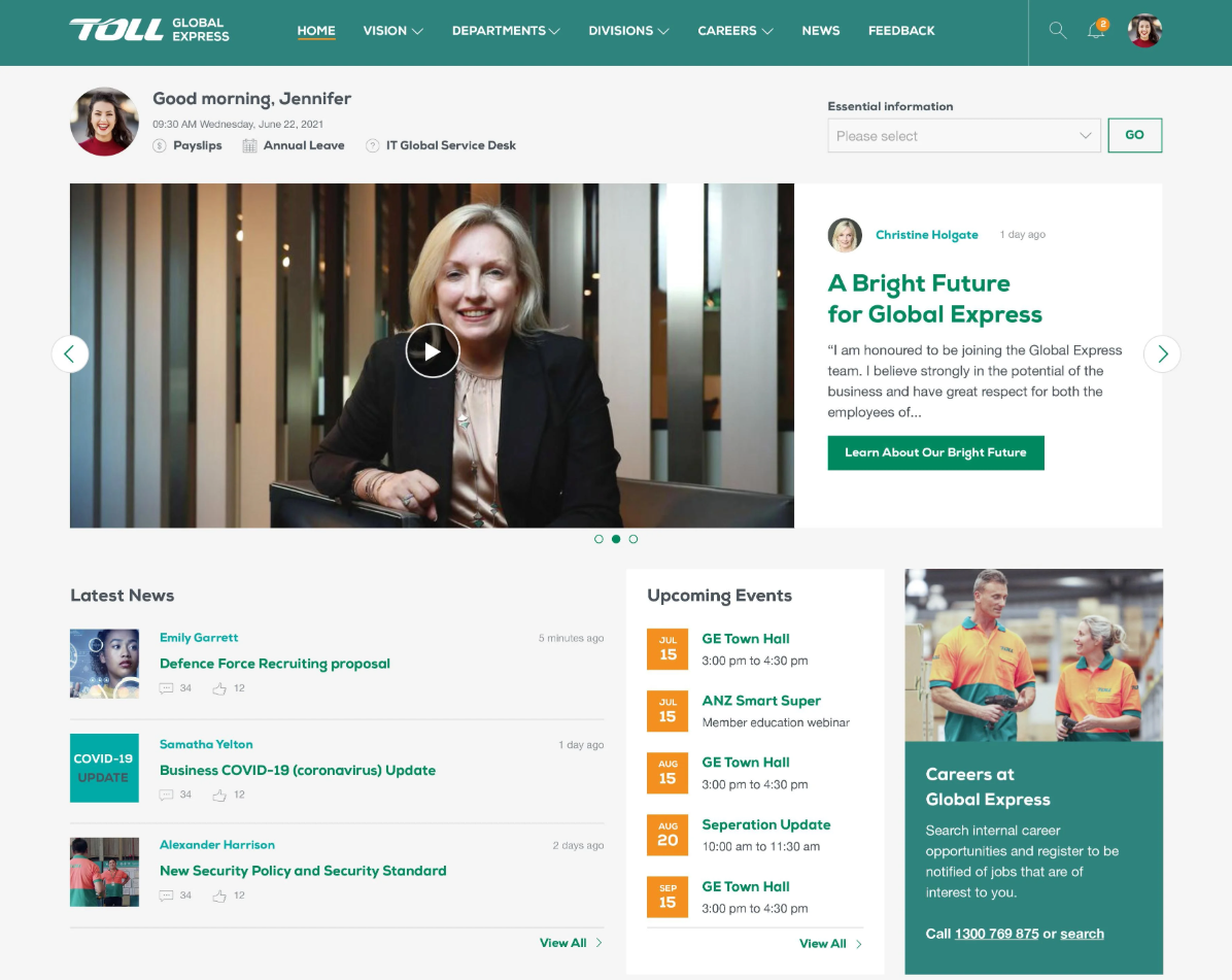 The intranet of the Toll company was built on the Liferay platform