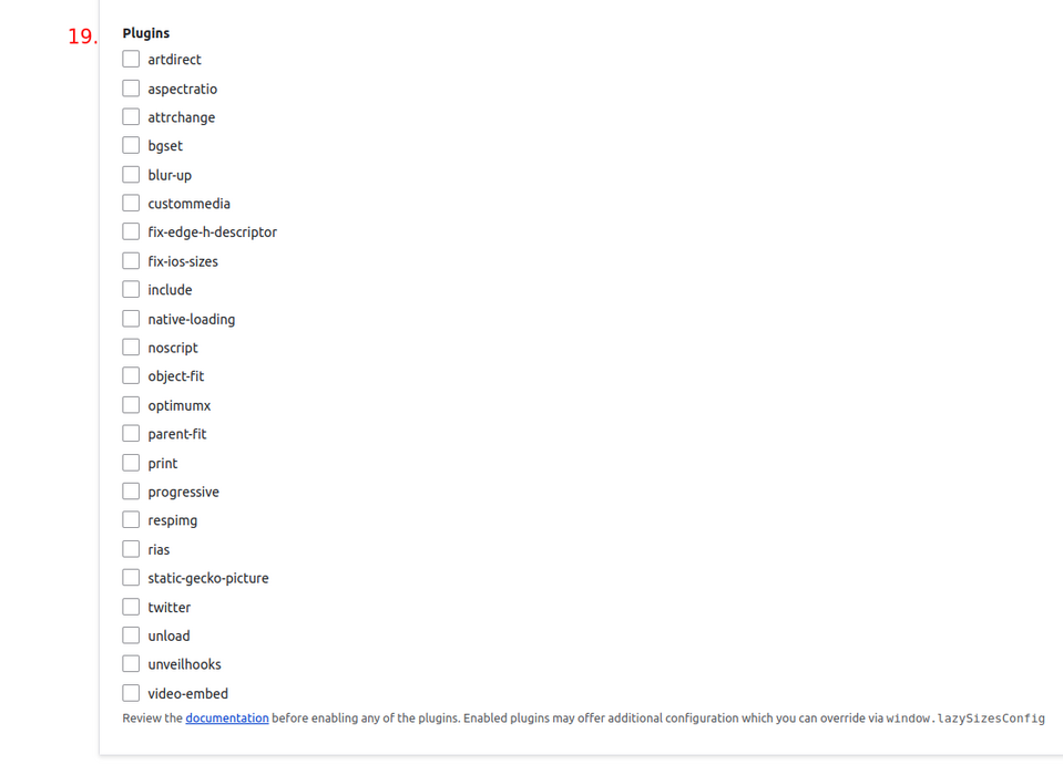 Selecting plugins that should be used by the Lazysizes library