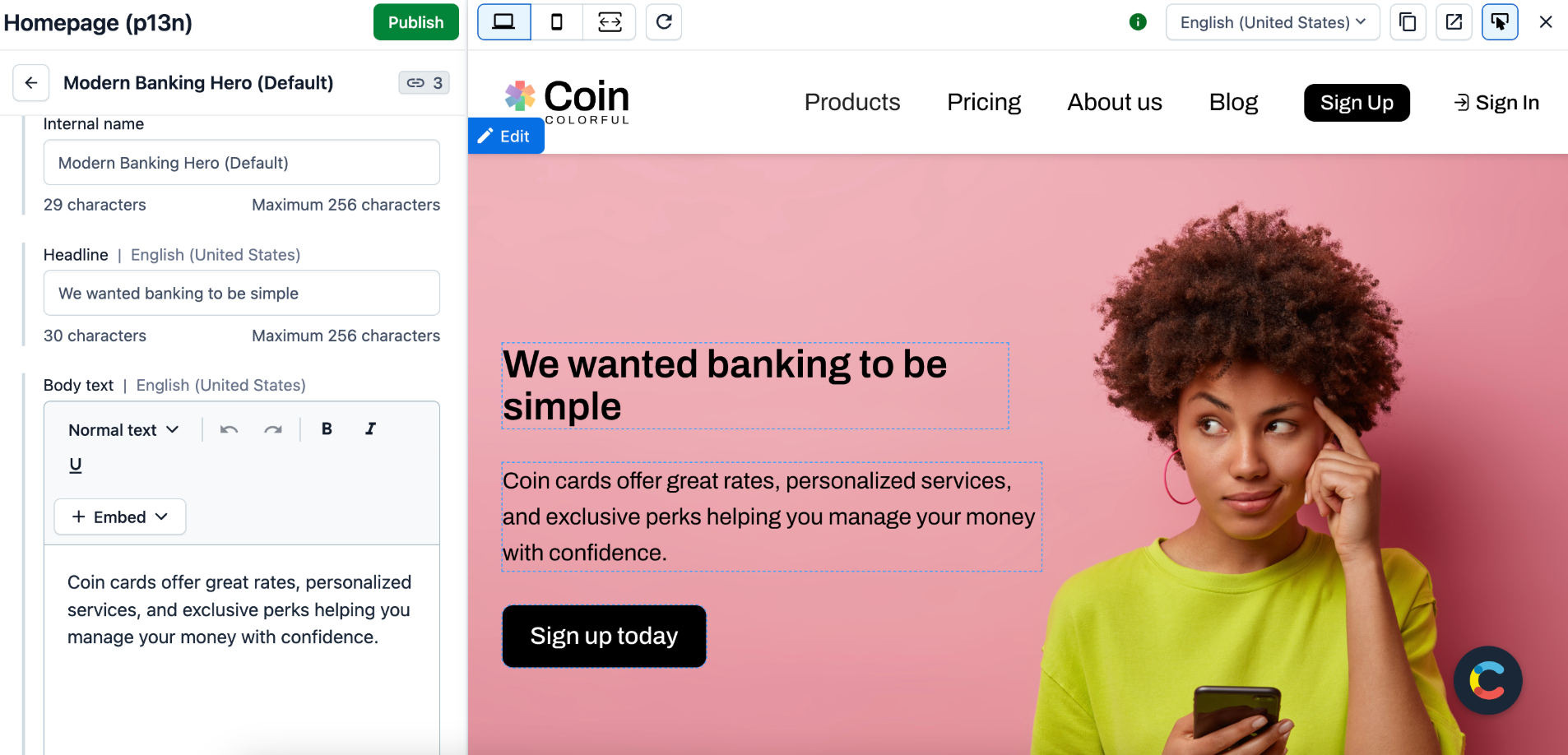 A view of content editing capabilities in the Contentful CMS
