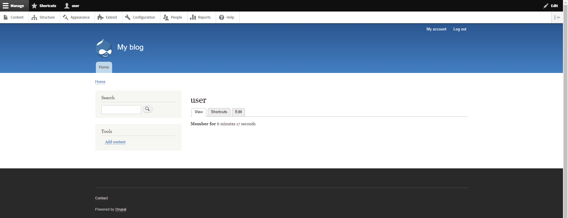 At the end of the installation process, we log in to the Drupal panel