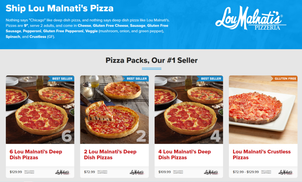 Auf der Lou Malnati's Restaurant-Website können die Kunden Pizzen sogar in einen anderen Bundesstaat bestellen