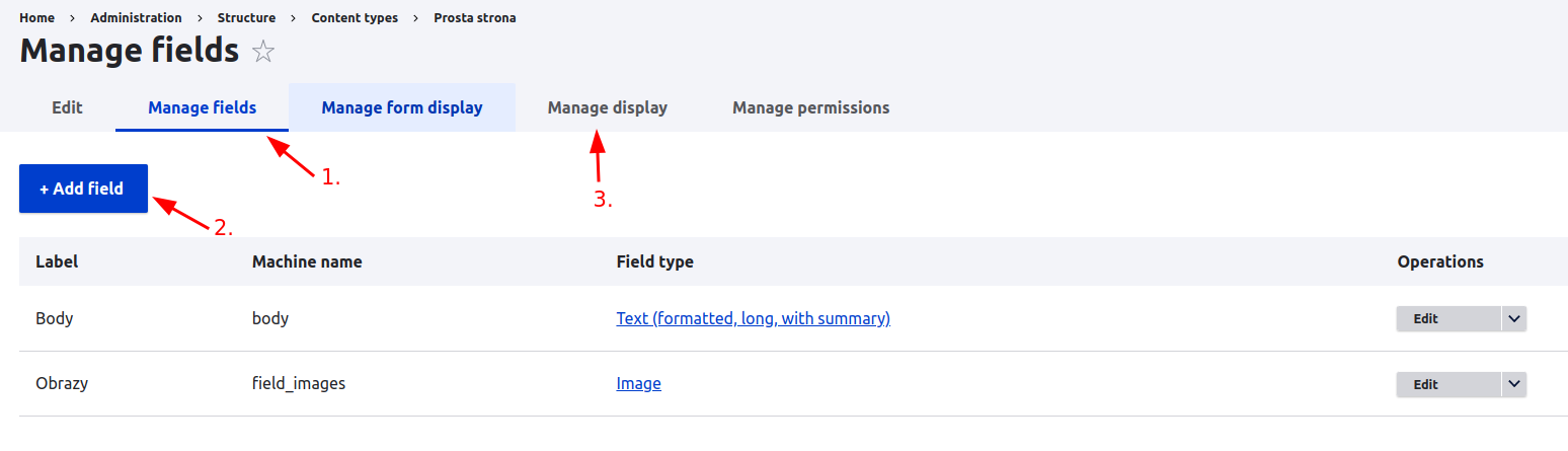 Manage fields section with the fields that we have to edit in order to use them for lazy loading