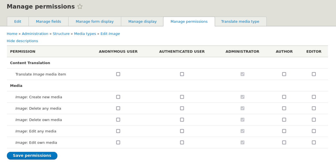 The Manage permissions tab is one of the new functionalities introduced in Drupal 9.4 release