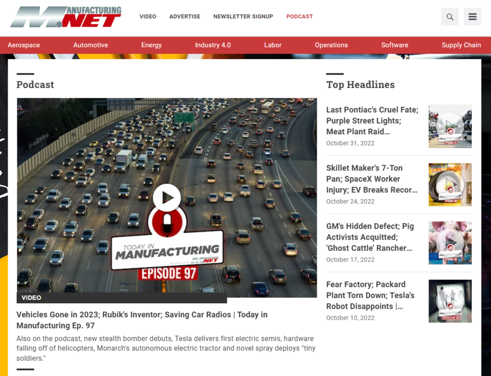 Besides written content, you can also find podcast episodes on the Manufacturing.net blog