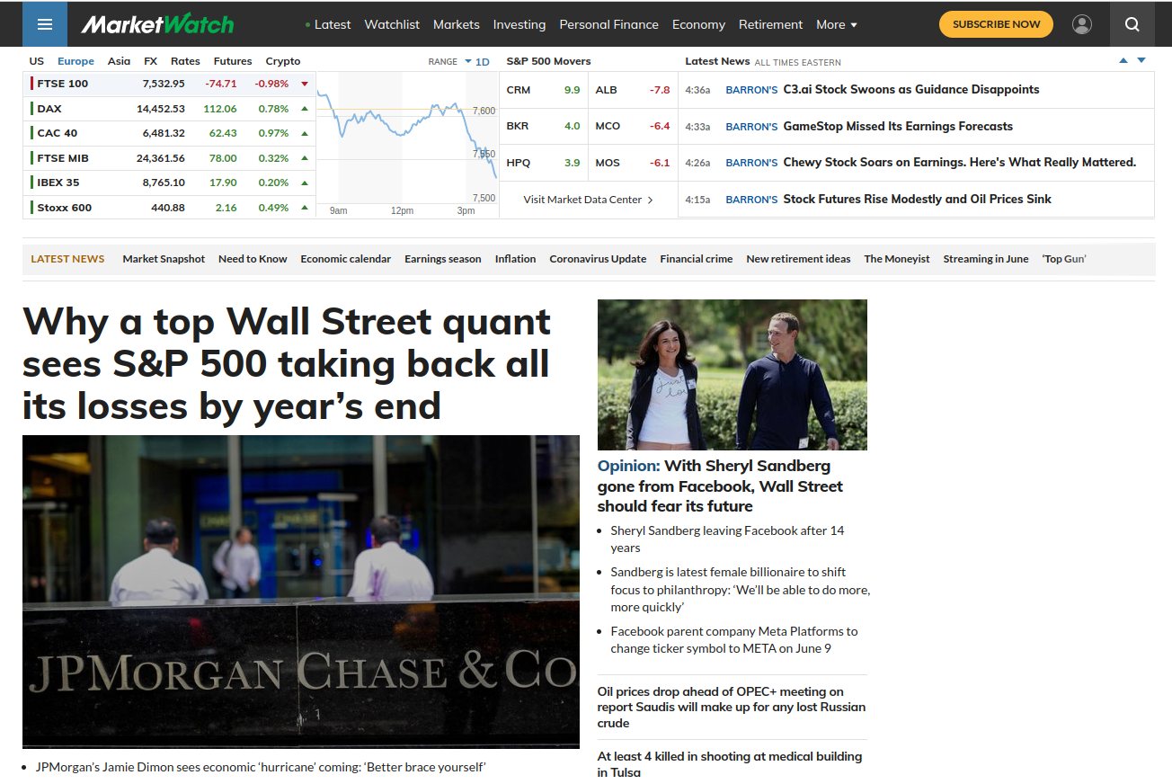 The MarketWatch website presents a lot of stock exchange data and financial news