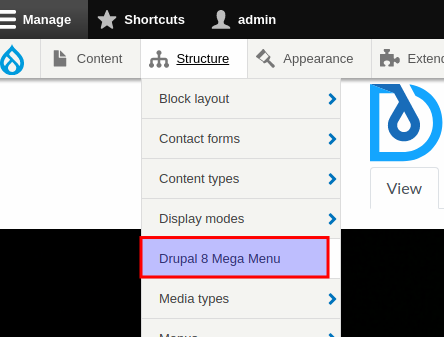 Selecting the Mega Menu module in Droopler