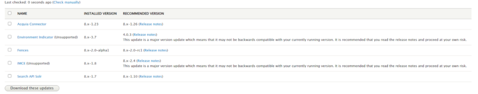 Checking the versions of Drupal modules as part of security audit