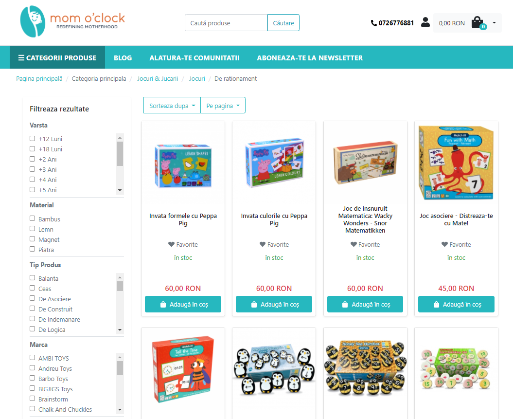 Products in the multi vendor marketplace Mom O'clock, based on the Sylius ecommerce platform
