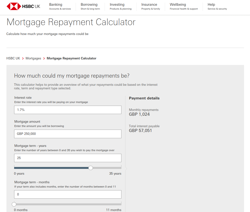 The HSBC bank provides the visitors of the website with various useful financial calculators