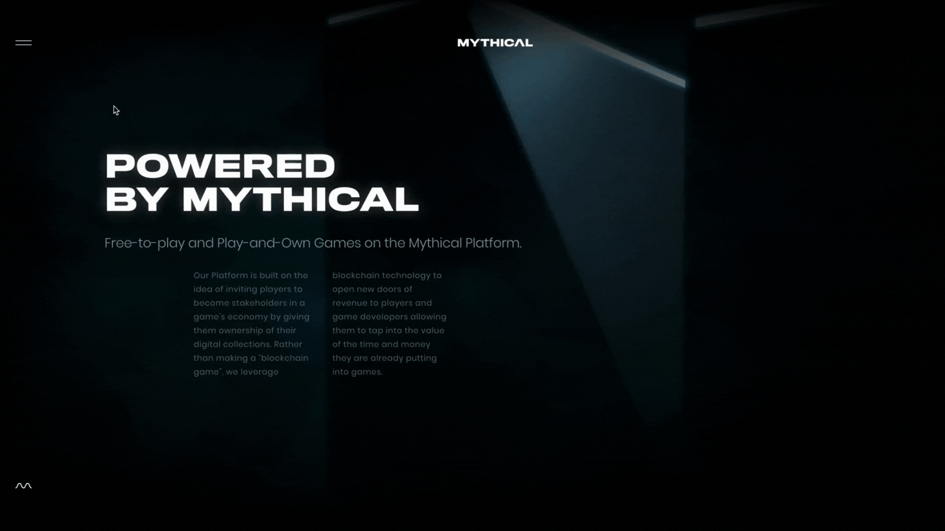 Mythical Games' technology website design draws the user in with three-dimensional graphics.