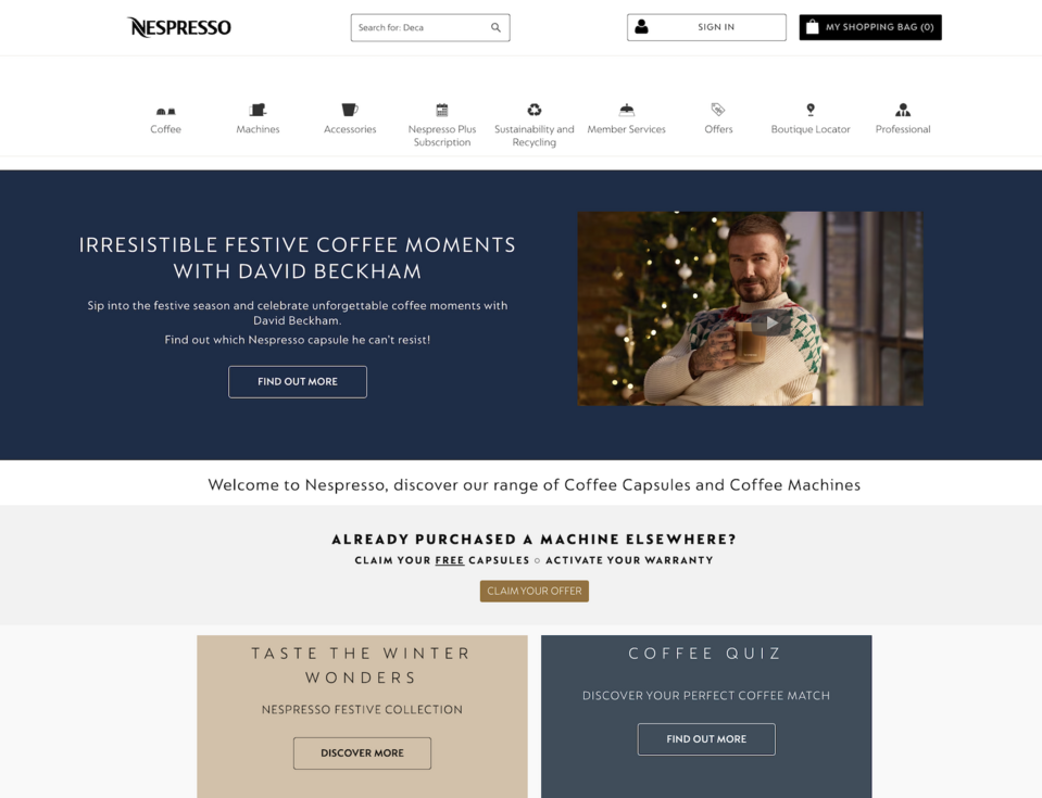 Der Online-Shop von Nespresso bietet eine große Auswahl an Kaffeekapseln, Kaffeemaschinen und Zubehör