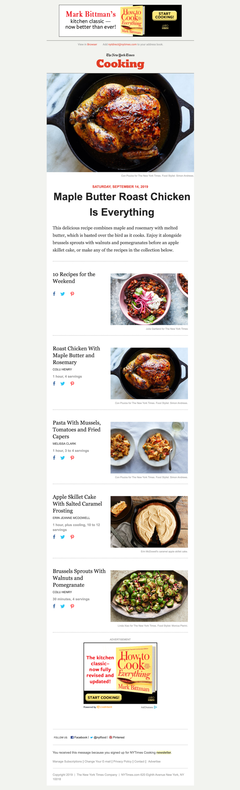Der Food-Newsletter von New York Times Cooking enthält hochwertige Fotos der ausgewählten Rezepte