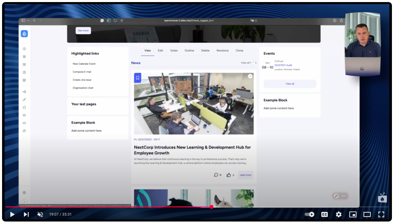 The news section in Open Intranet allows employees to be up-to-date with the company's life