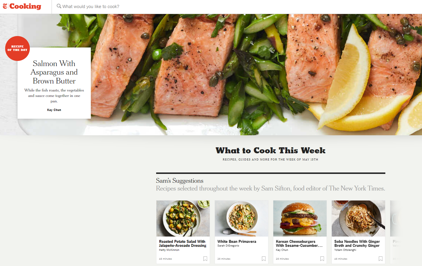The NYT Cooking recipe website has recipes for various occasions and tips for beginners
