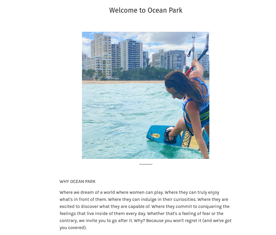 The Ocean Park's about us page includes the personal history of its creator