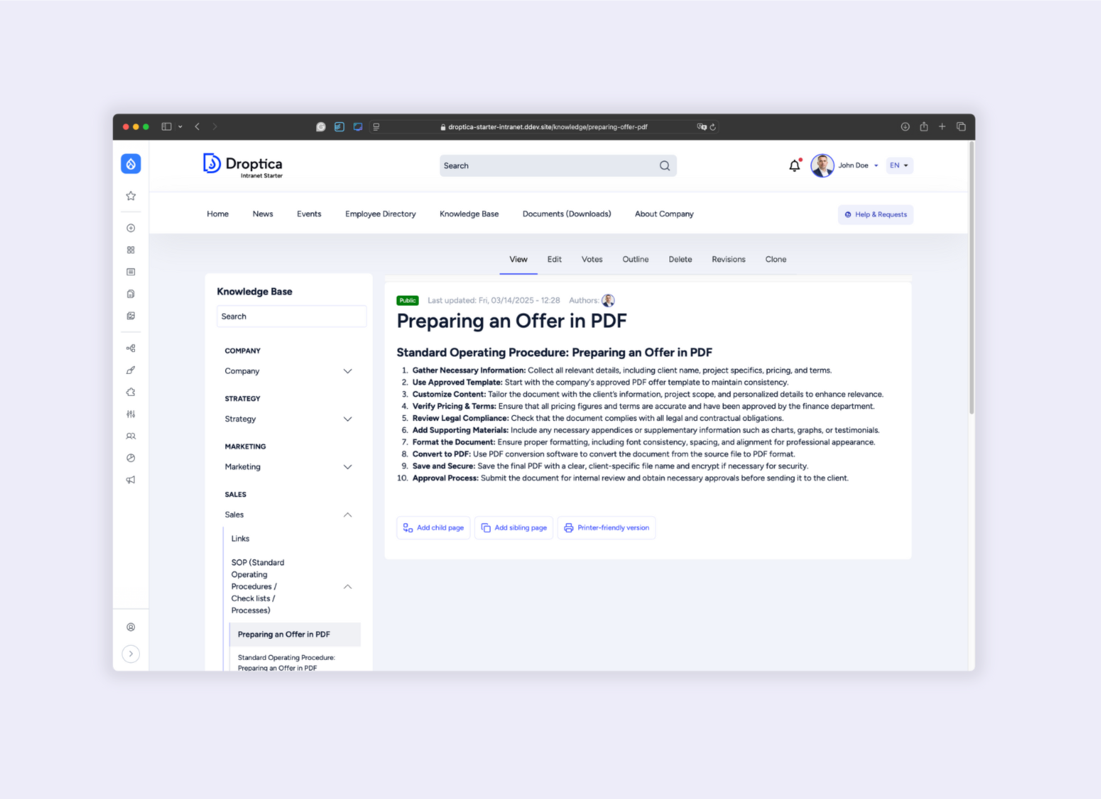 Open Intranet equipped with a ready-made knowledge base.