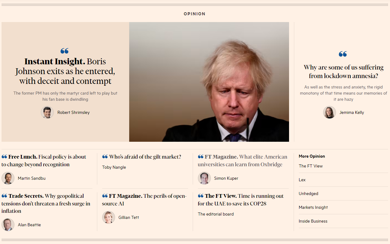 The Financial Times website has a section with opinion articles from the industry journalists