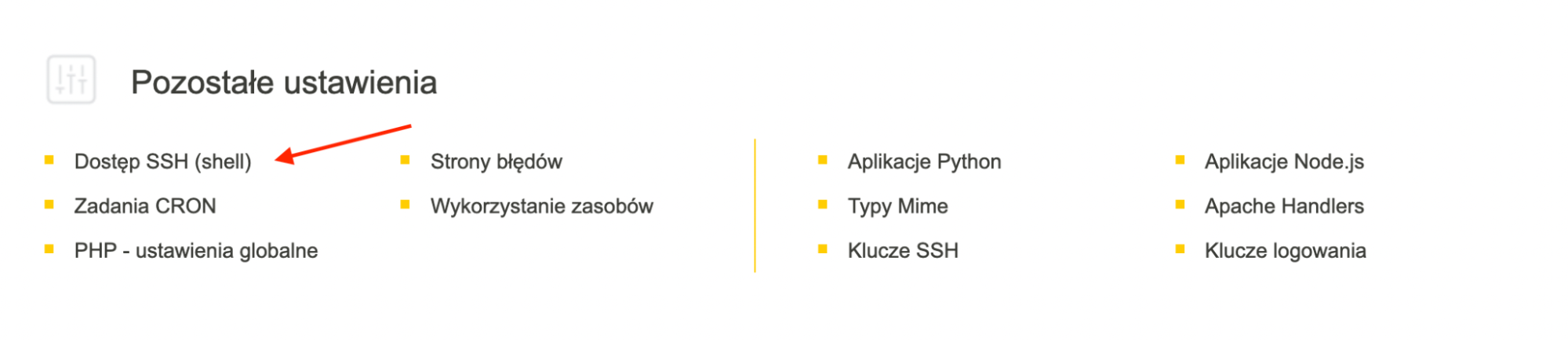 View of other settings in cyber_Folks with an indication of the place to enable SSH