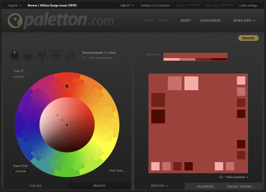 Paletton is a color palette picker tool that allows you to combine more than 5 different tones.