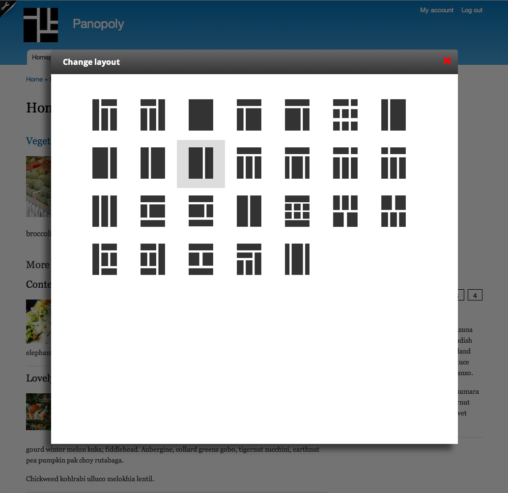 A collection of layouts that you can use on your website in Panoply, the Drupal distribution