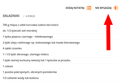 Die Möglichkeit, die Hintergrundbeleuchtung zu blockieren, wenn Sie die Kwestia Smaku-Website auf mobilen Geräten nutzen