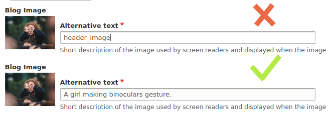 Examples of ALT description of the header image of this blog post: improper (above) and proper (below)