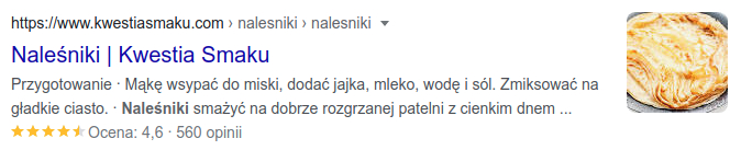 Ein freundliches Erscheinungsbild des Rezepts von der Kwestia Smaku-Website in den Suchmaschinenergebnissen