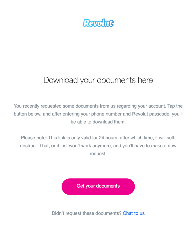 The email notification from Revolut