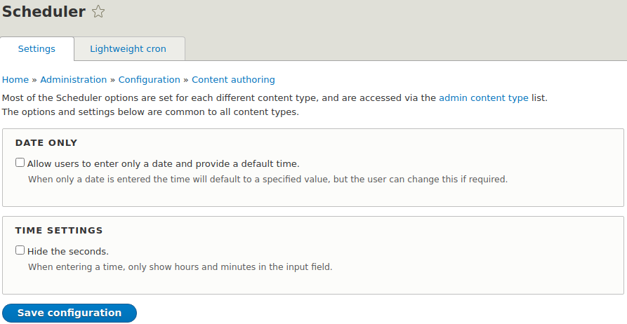 Global settings of the Scheduler module