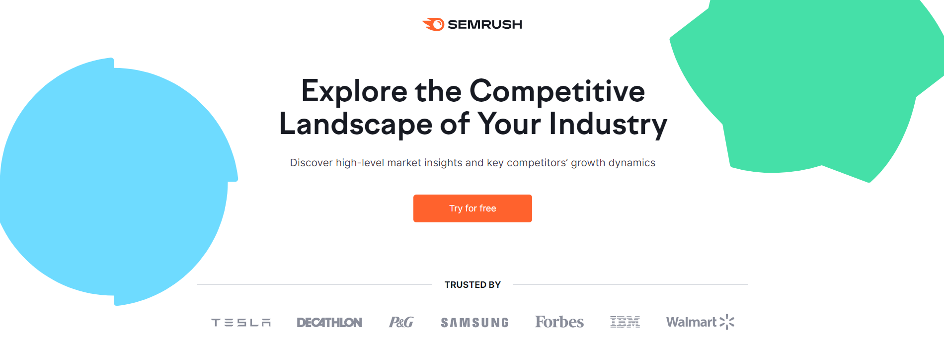 The Hero section of the Semrush landing page has a clear message and a visible CTA button