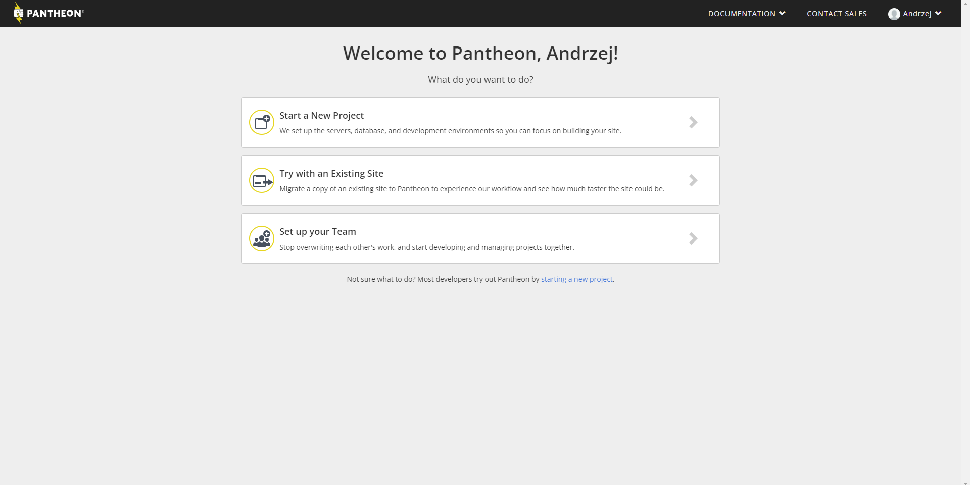 Choosing a new project on the Pantheon platform that offers hosting for Drupal