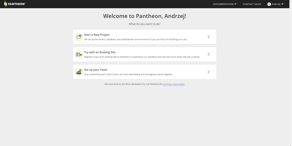 Choosing a new project on the Pantheon platform that offers hosting for Drupal