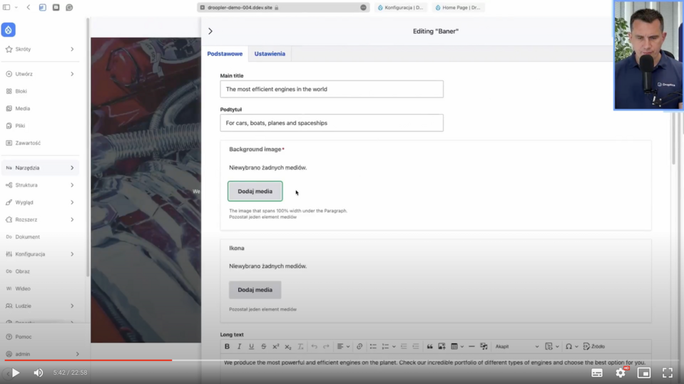 Adding graphics in the editor in Droopler.