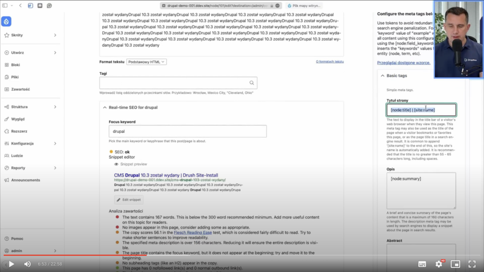 Setting the page title in the editor in Drupal.
