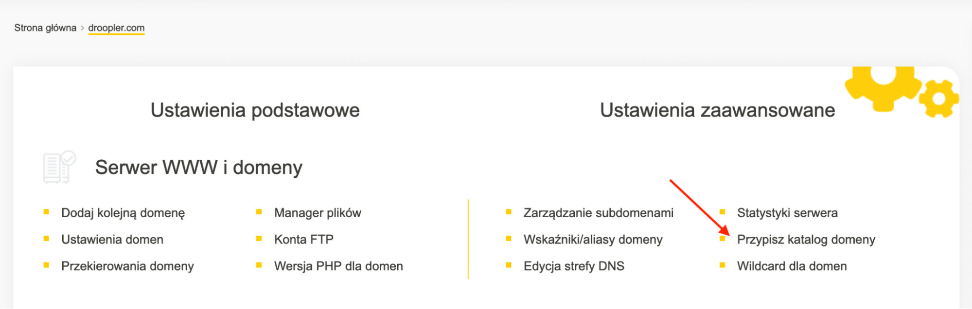 Assigning a directory to a domain when installing Droopler on cyber_Folks