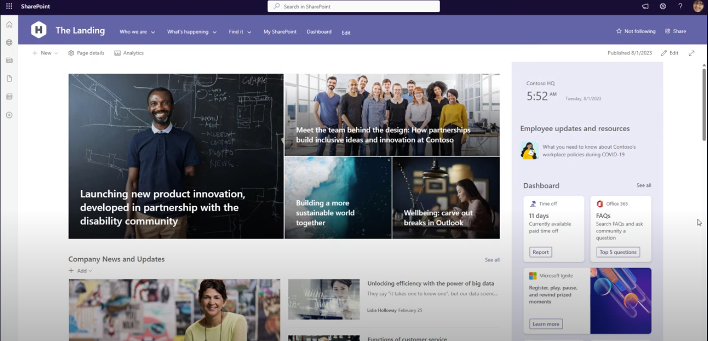 Example of using SharePoint News functionality