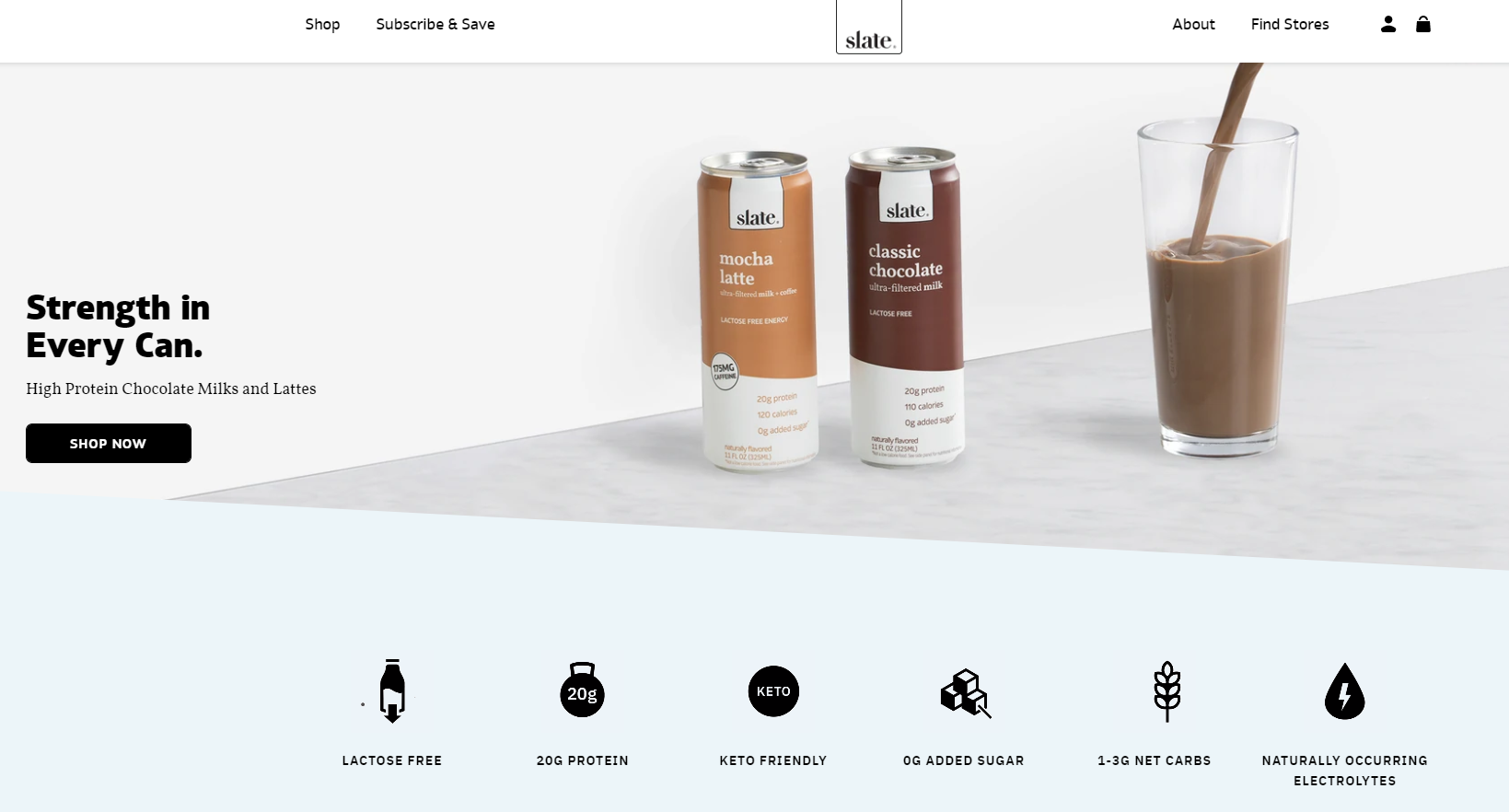 The Slate Milk website has good quality photos and icons that represent the product's features