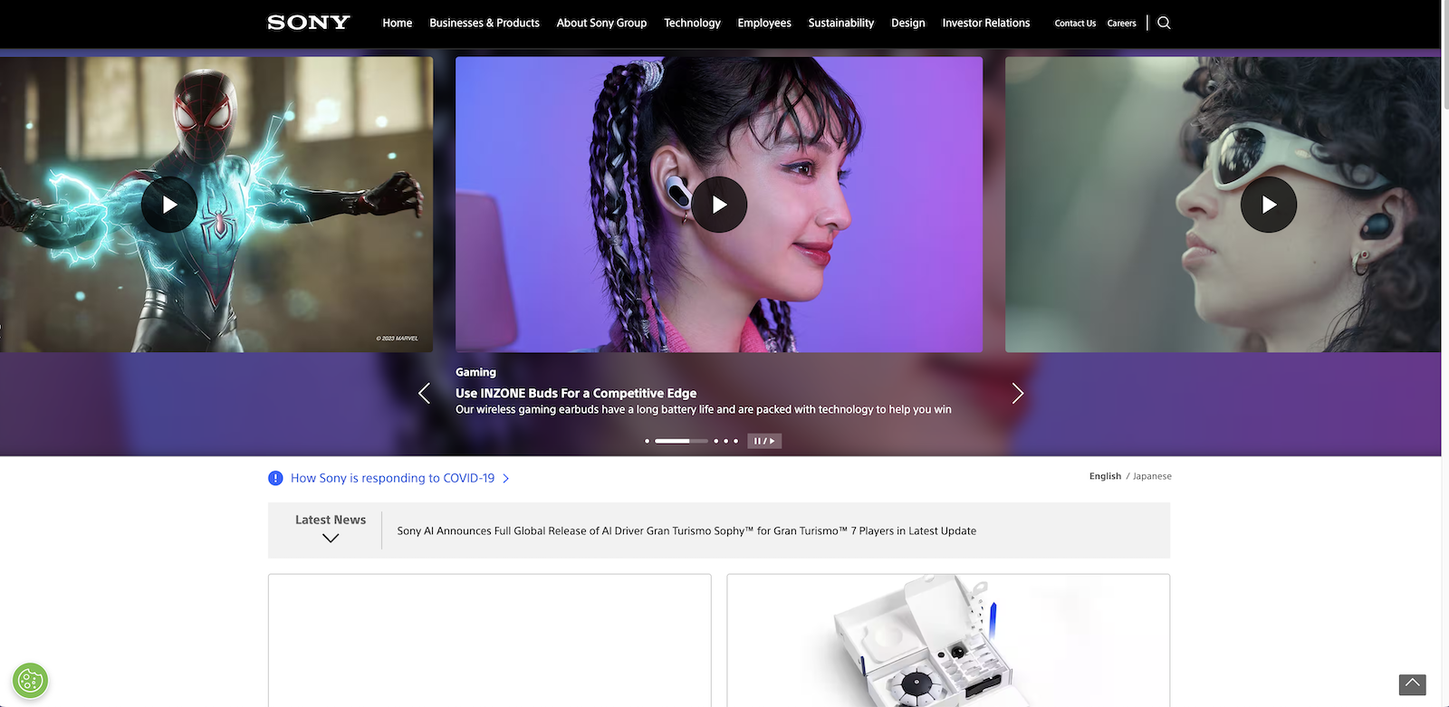 Sony's interactive website allows Internet users to learn about the brand's products and services.