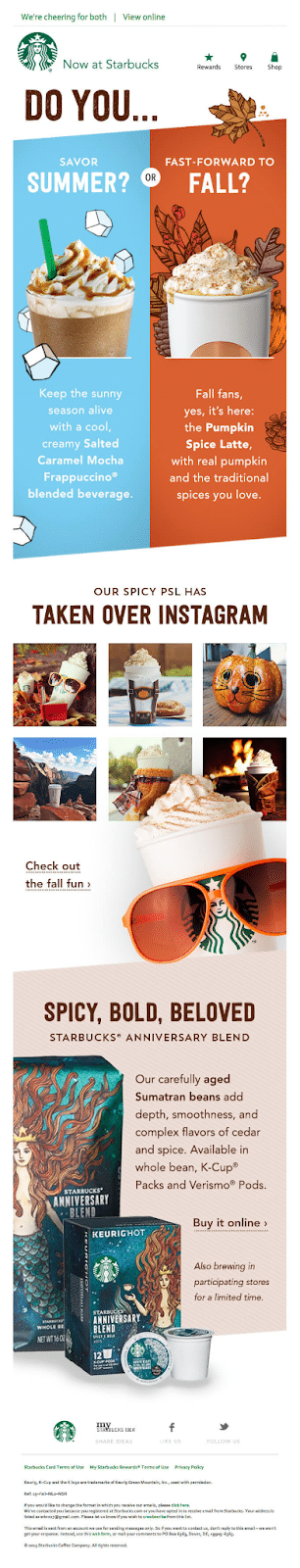 Der Starbucks-Newsletter fordert die Empfänger auf, für ihre Lieblingselemente im Café-Menü abzustimmen