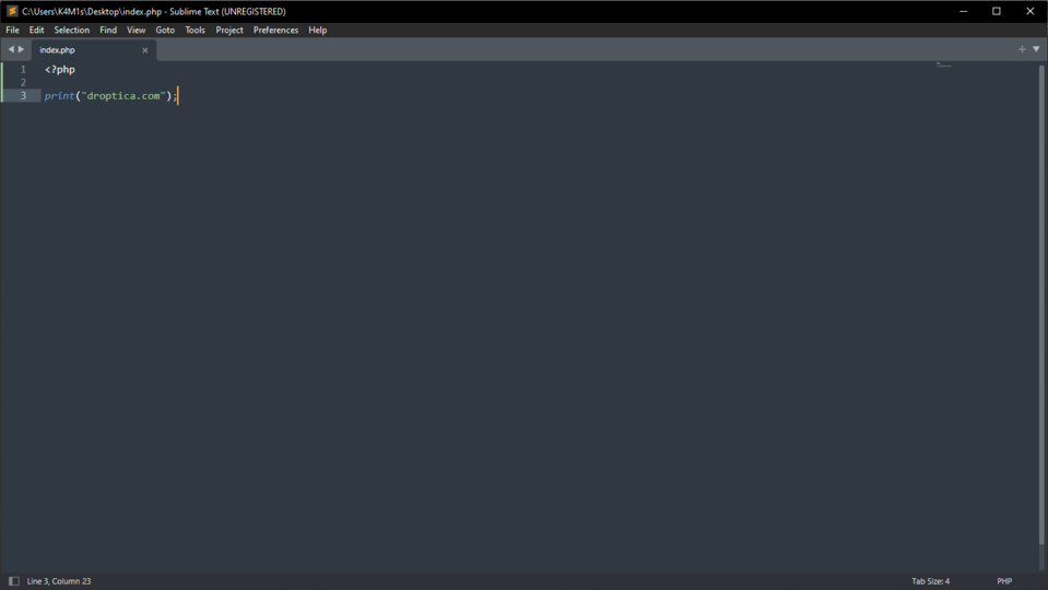 The interface of Sublime Text - a paid PHP editor