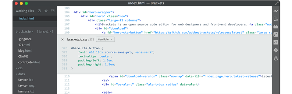 Brackets ist ein sehr leichter Code-Editor für Entwickler