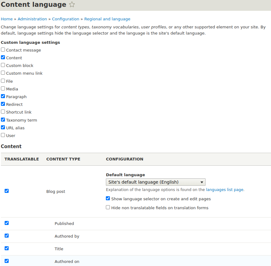 In the translation configuration in Droopler, we can define what types and fields will be translated