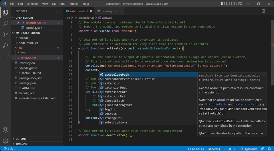 Visual Studio Code is a handy tool created by Microsoft that facilitates TypeScript programming.