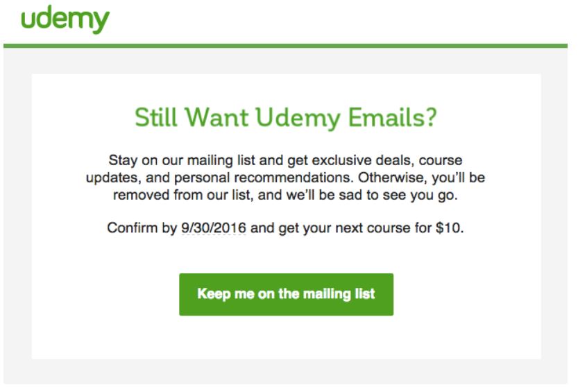 An example of a win-back email marketing campaign from Udemy