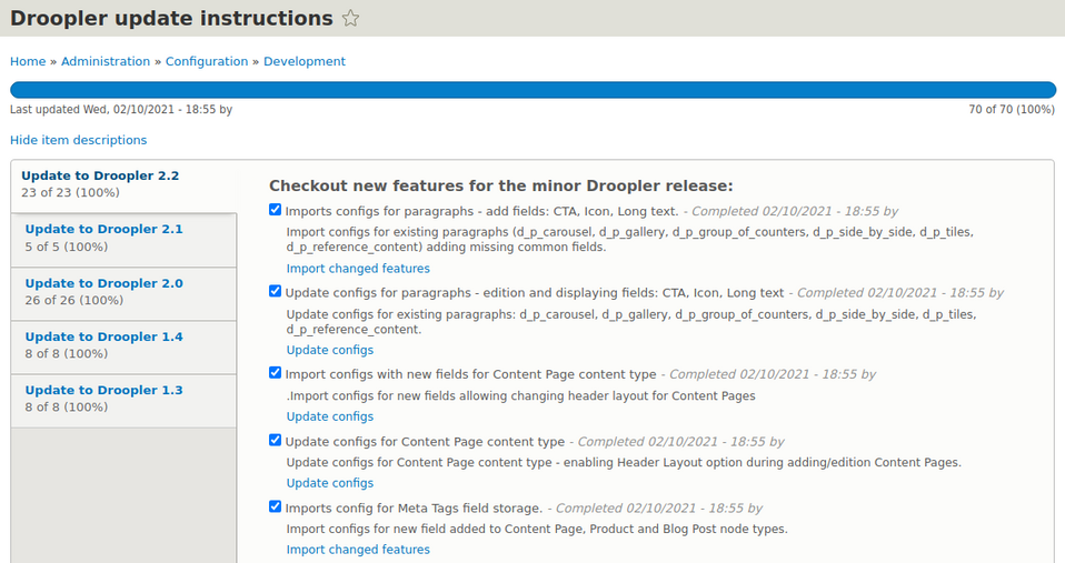 Usage of checklist API module in Droopler - Drupal distribution