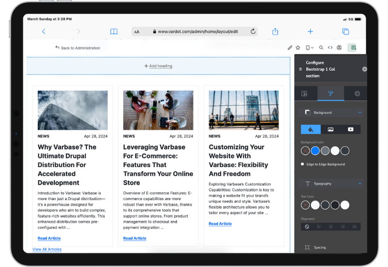 Editing a page in the Drupal Varbase distribution